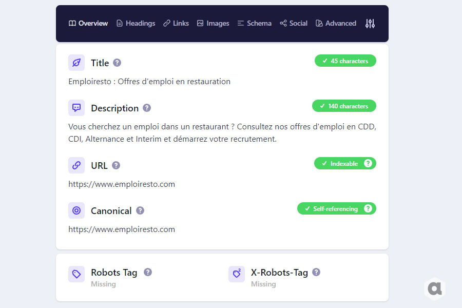 Ecrans d'interface de l'extension Chrome Detailed